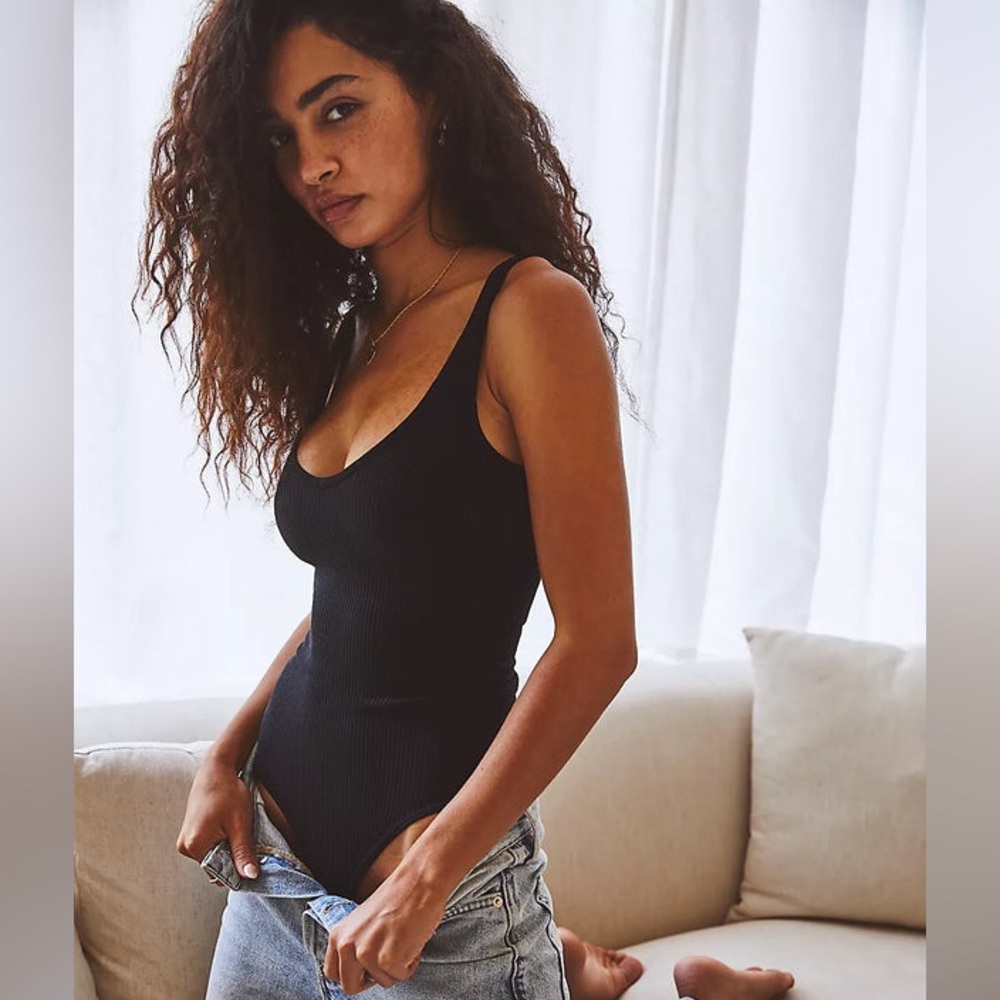 Free People XYZ Recycled Bodysuit in Black size M/L NWT